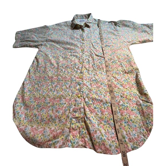 Vintage 90s Shirt Button Up Collar Short Sleeve Floral Yellow Pink Blue Cotton M - Picture 6 of 16